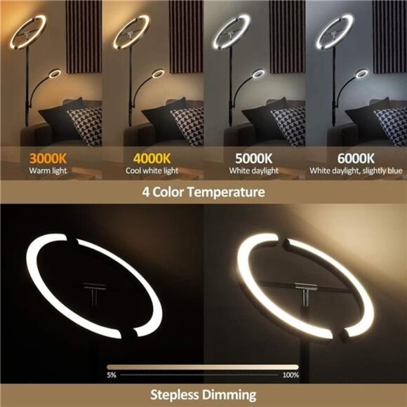 Split Floor Lamp with Reading Light, Modern Bright LED Rotatable Standing Lamp - Picture 2 of 6